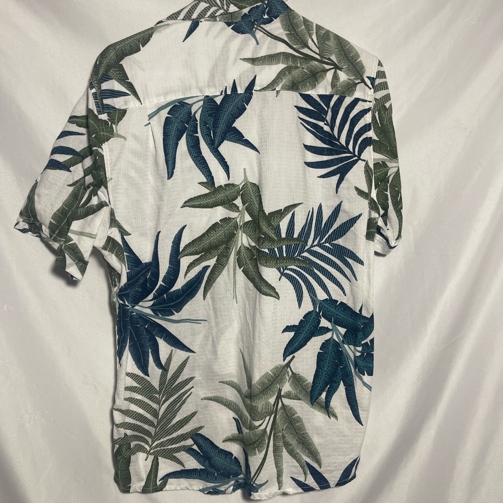 Haggar Tropical Leaf Print Button Front Shirt Men’s Size Large 100% Cotton - Picture 5 of 6